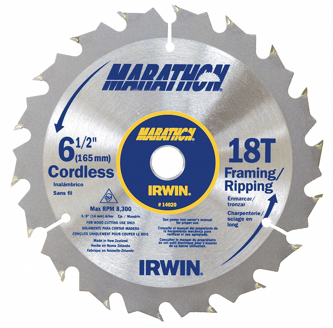 CIRCULAR SAW BLADE, CARBIDE, 6½ IN DIA, 18, ⅝ IN, ATB, 23 ° , 0.039 IN, FOR WOOD