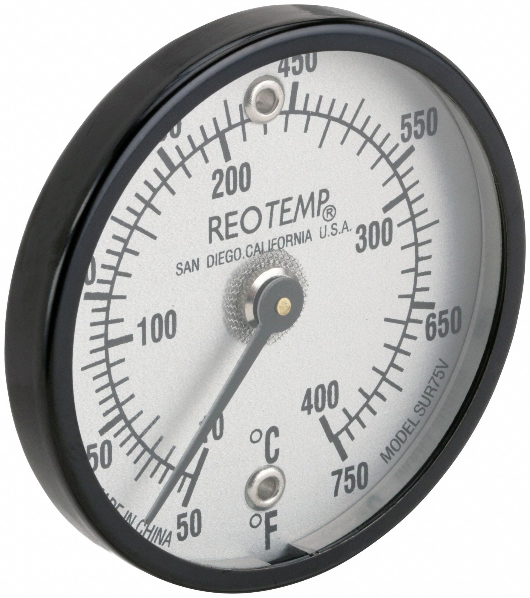 Magnetic Dial Thermometer: 50°F to 750°F /10°C to 400°C, +/- 2% Full Scale Accuracy
