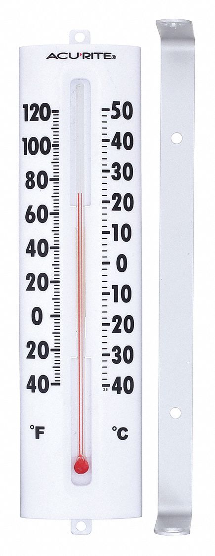 Analog Thermometer: Wall-Mount, -40° to 120°F/-40° to 50°C, 8 1/2 in H x 7  7/8 in W x 1 in D, 2°F