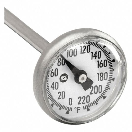 917735-3 Dial Pocket Thermometer: 1 in Dial Dia, 5 in Stem Lg, NSF Rated,  0° to 220°F, Fahrenheit, 2°F, Dial