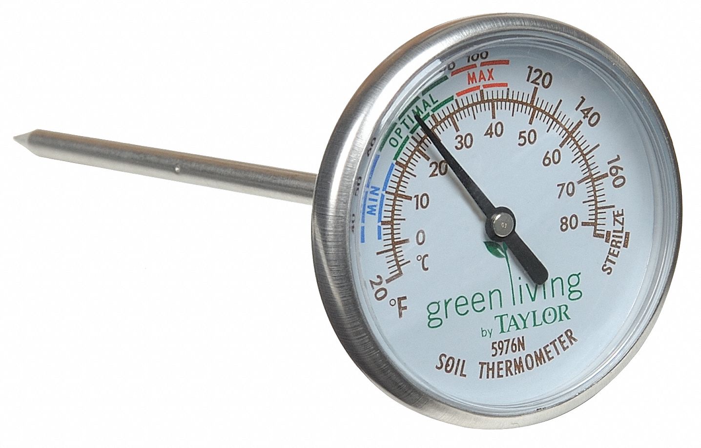 TAYLOR Soil Dial Thermometer, Application Soil Testing, 20° to 180°F/0