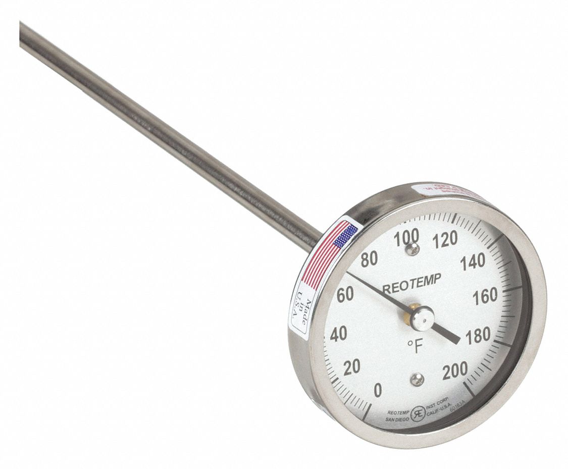 Compost Dial Thermometer: 0°F to 200°F, +/- 1% Accuracy, 48 in Stem Lg, Fahrenheit
