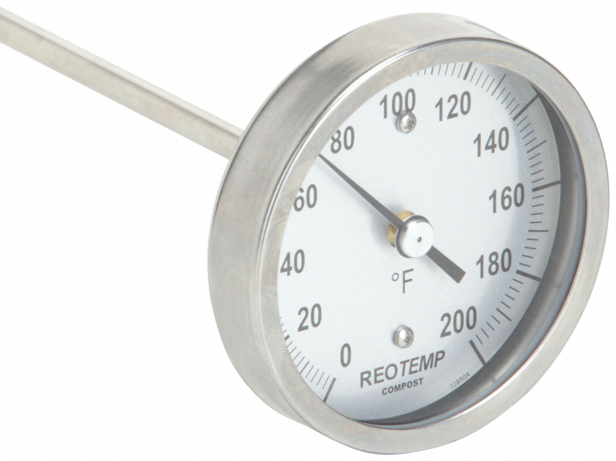 Compost Dial Thermometer: 0°F to 200°F, +/- 1% Accuracy, 36 in Stem Lg, Fahrenheit