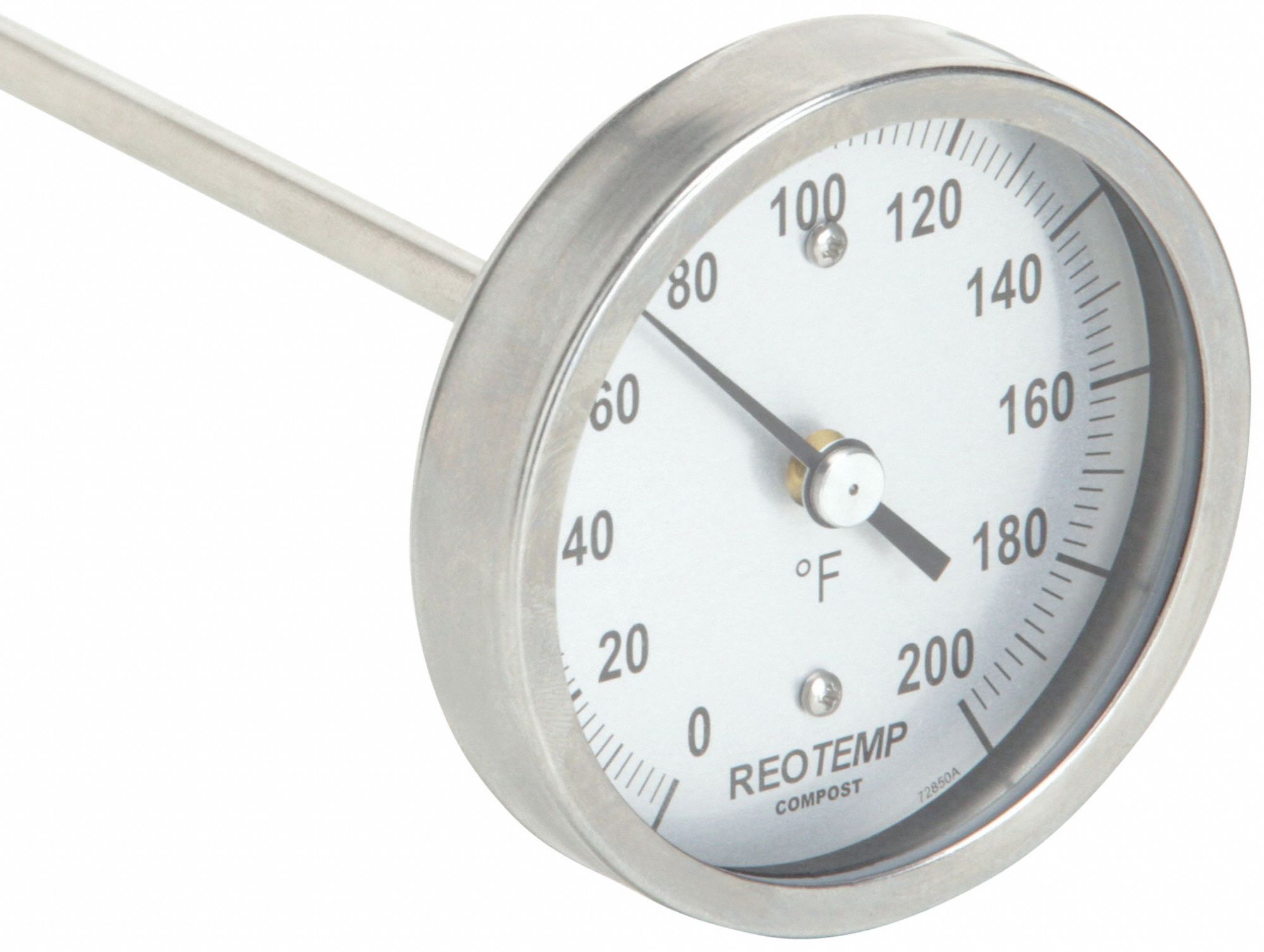 Compost Dial Thermometer: 0°F to 200°F, +/- 1% Accuracy, 60 in Stem Lg, Fahrenheit