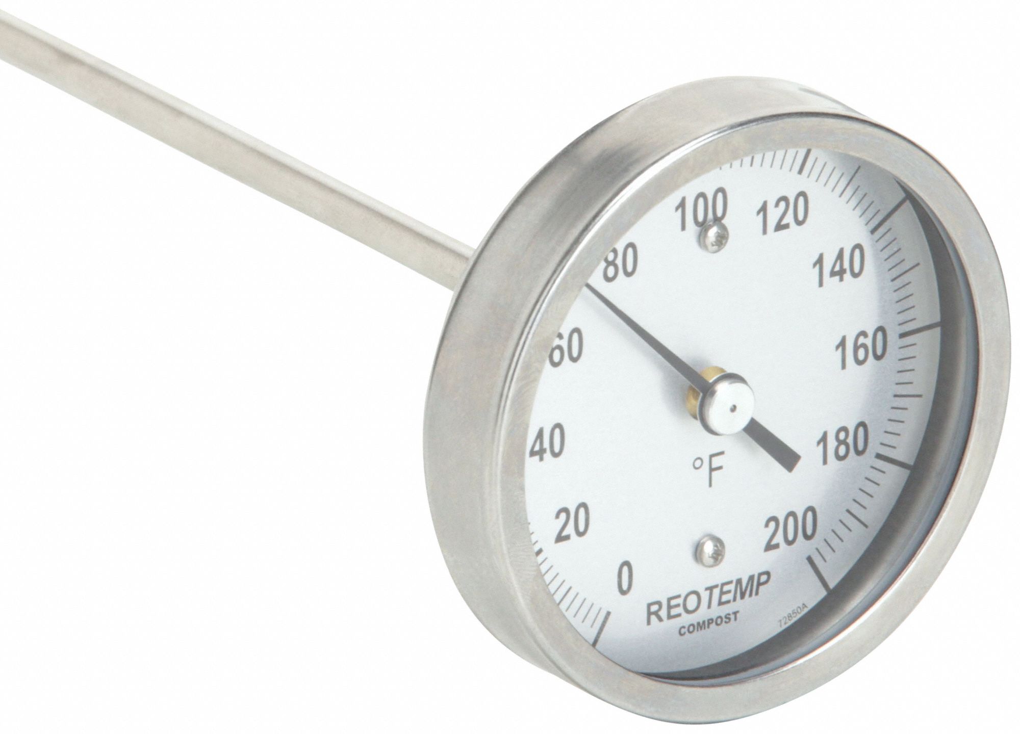 Compost Dial Thermometer: 0°F to 200°F, +/- 1% Accuracy, 72 in Stem Lg, Fahrenheit