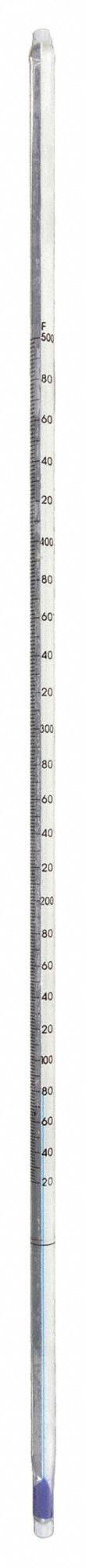 Liquid In Glass Thermometer: 20°F to 500°F, Partial Immersion, 76 mm Immersion Dp