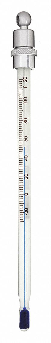 Liquid In Glass Thermometer: -30°F to 120°F, 150 mm, Full Immersion, Fahrenheit