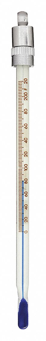 Liquid In Glass Thermometer: 0°F to 220°F, 150 mm, Full Immersion, Fahrenheit