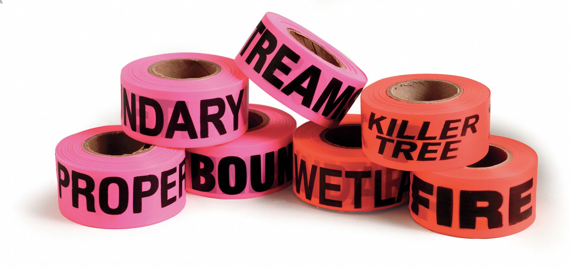 Flagging Tape, Pnk Glo/Blk, 150ft, 1-3/16In