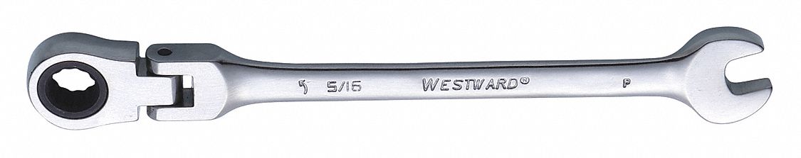 Combination Wrench: Alloy Steel, Chrome, 5/16 in Head Size, 5 in Overall Lg, Flex