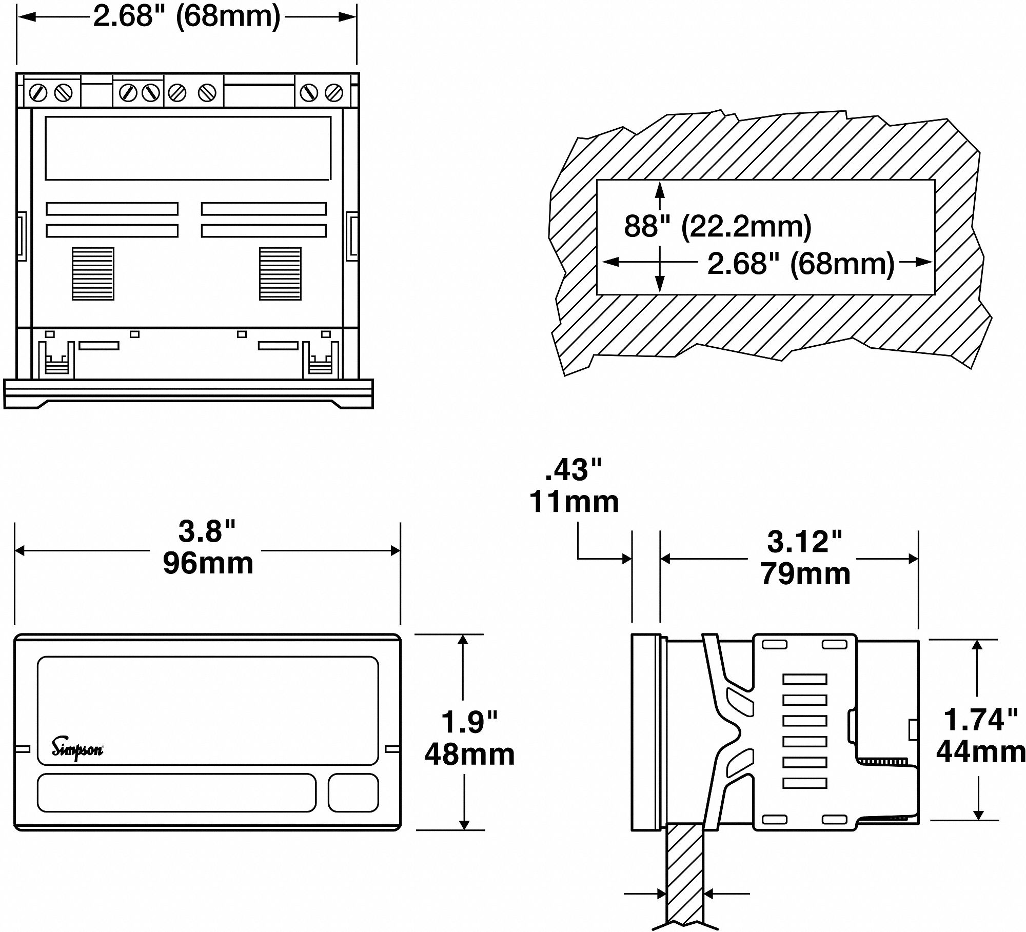 SIMPSON ELECTRIC Medidor Panel Digit,Temperatur,RTD Pt100 - 3LW54 ...