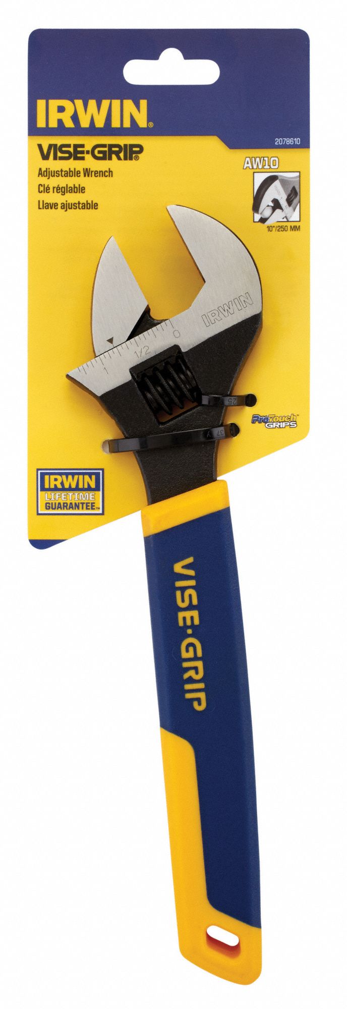 IRWIN VISEGRIP Adjustable Wrench, Alloy Steel, Chrome, 10 in, Jaw