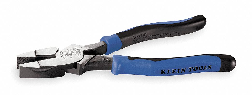 Linemans Plier: Flat, 9 1/2 in Overall Lg, 1 5/8 in Jaw Lg, 1 1/4 in Jaw Wd, 5/8 in Jaw Thick