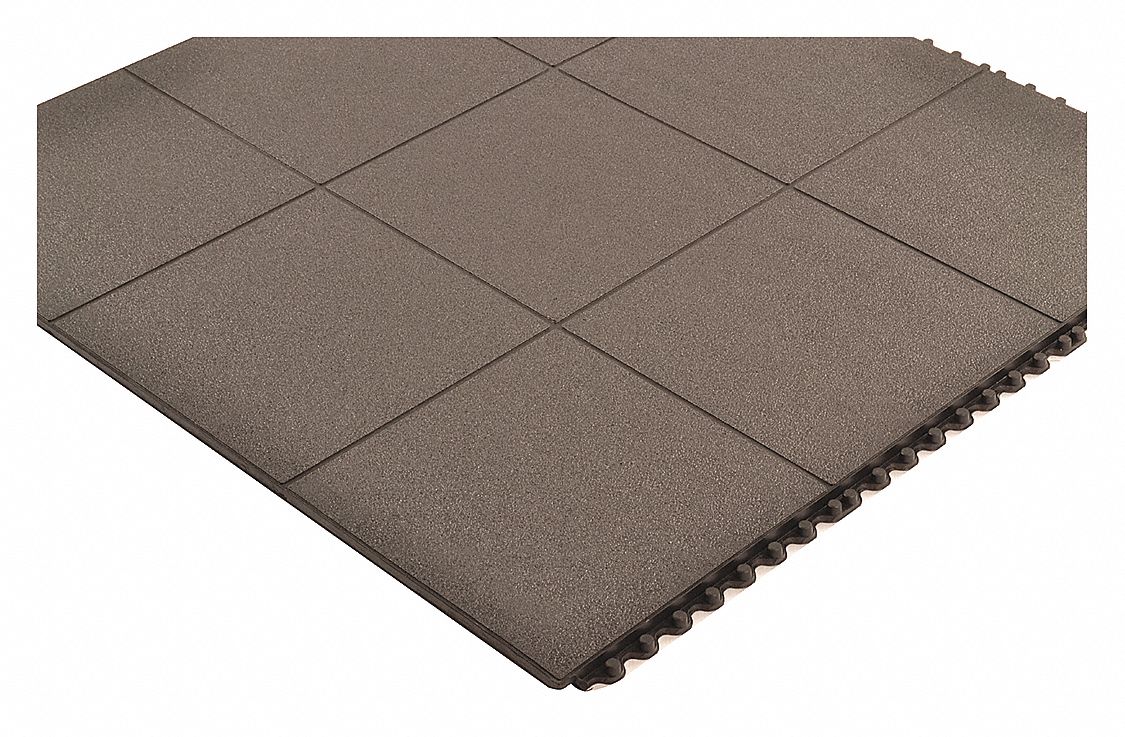 INTERLOCKING ANTIFATIGUE MAT TILE, 3 X 3 FT, PEBBLE, BLACK