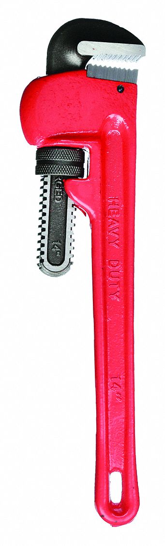 PIPE WRENCH, CAST IRON, 2 IN JAW CAPACITY, SERRATED, 14 IN OVERALL L, I-BEAM