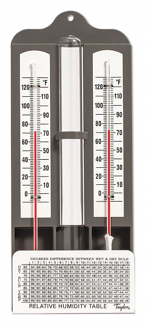 TAYLOR Mason's Hygrometer, Scale Type LiquidinGlass, 0° to 120°F
