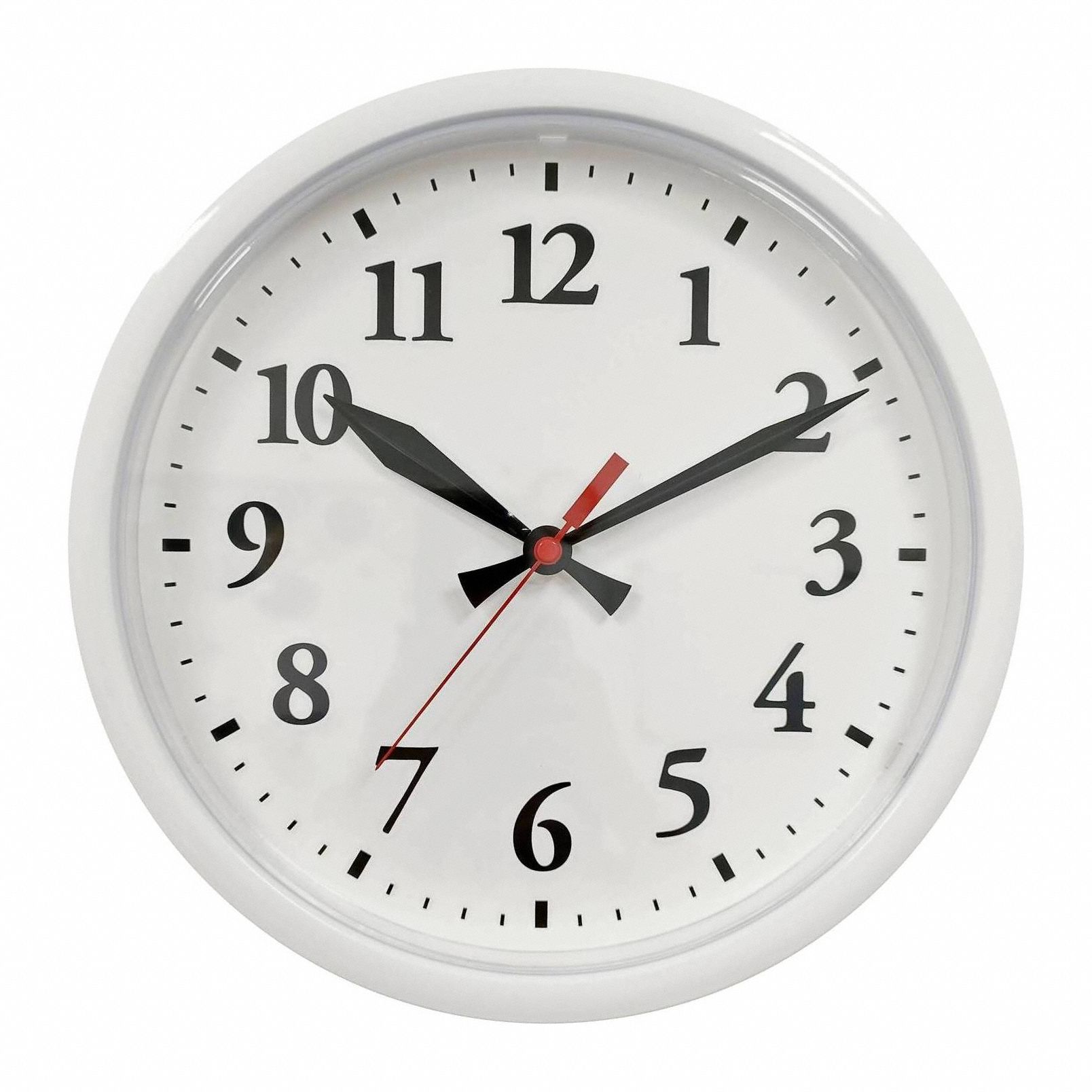 Analog Clock: Manual, Quartz Movement, 11 in Dia, Plastic, Battery