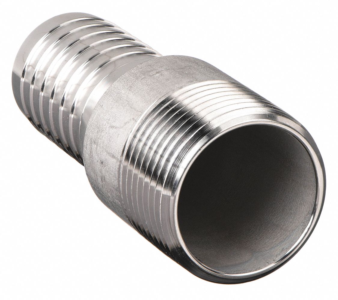 BARBED HOSE FITTING, FOR 1¼ IN INSIDE DIAMETER, 316 SS X 316 STAINLESS STEEL, KNURLED