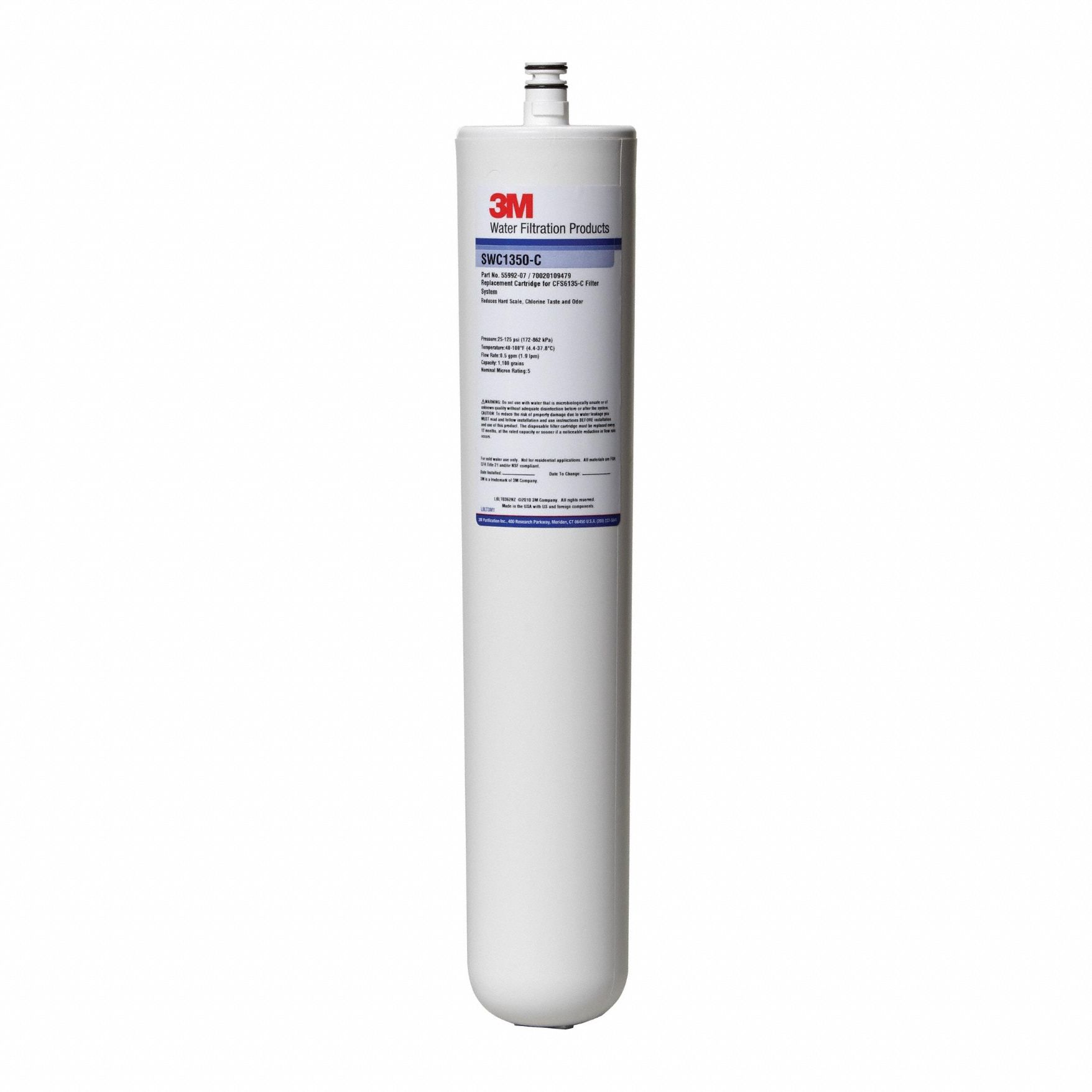 Quick-Connect Water Filter: 5 micron, 0.5 gpm, 17 1/8 in Overall Ht