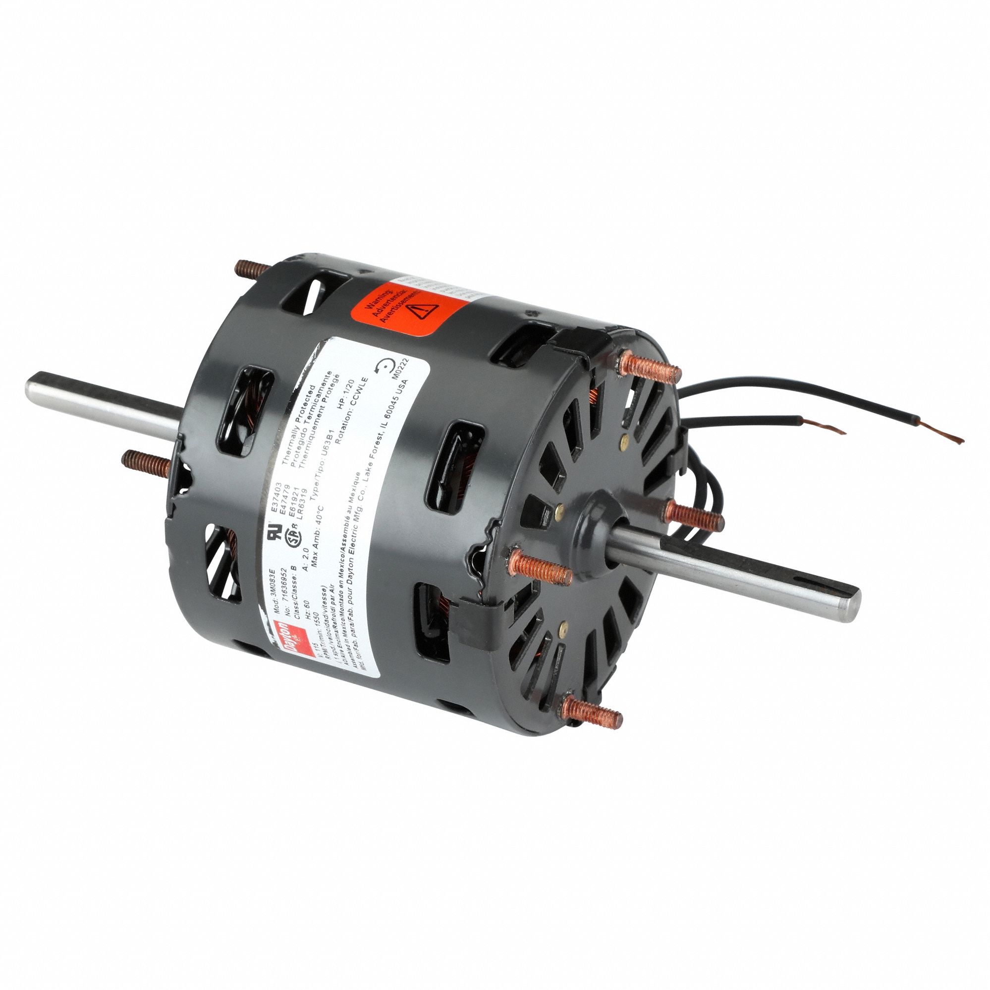 DAYTON, Open Air-Over, 1/20 HP, HVAC Motor - 3M083|71636952M - Grainger