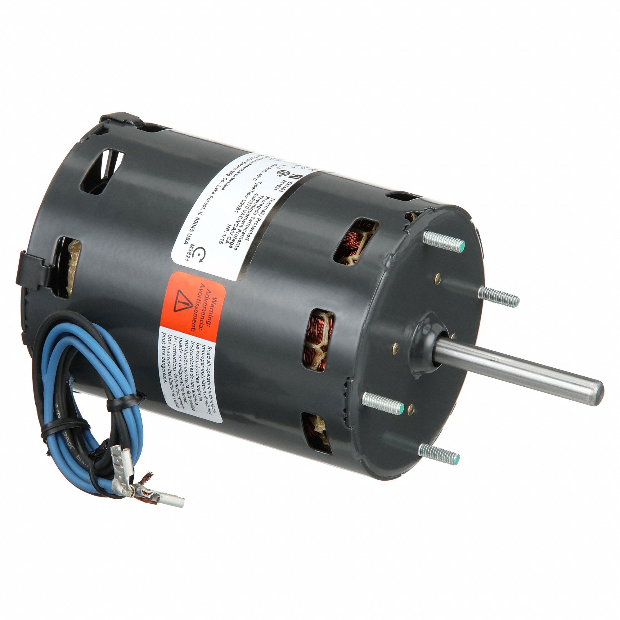 HVAC Motor: Stud, Permanent Split Capacitor, Single Phase, 1/15 hp, 1, 625 RPM, 3.3 Frame Size