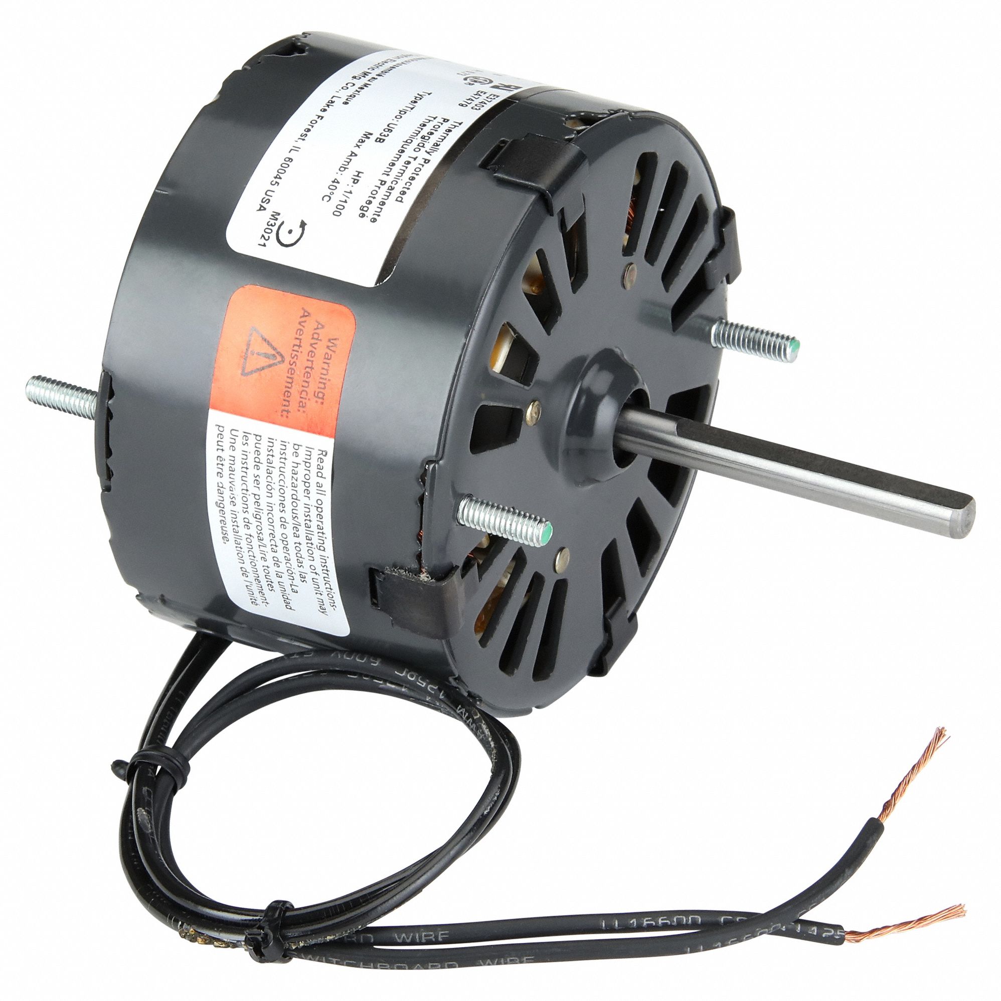 HVAC Motor: Stud, Shaded Pole, Single Phase, 1/100 hp, 1, 550 RPM, 3.3 Frame Size, 115V AC, B