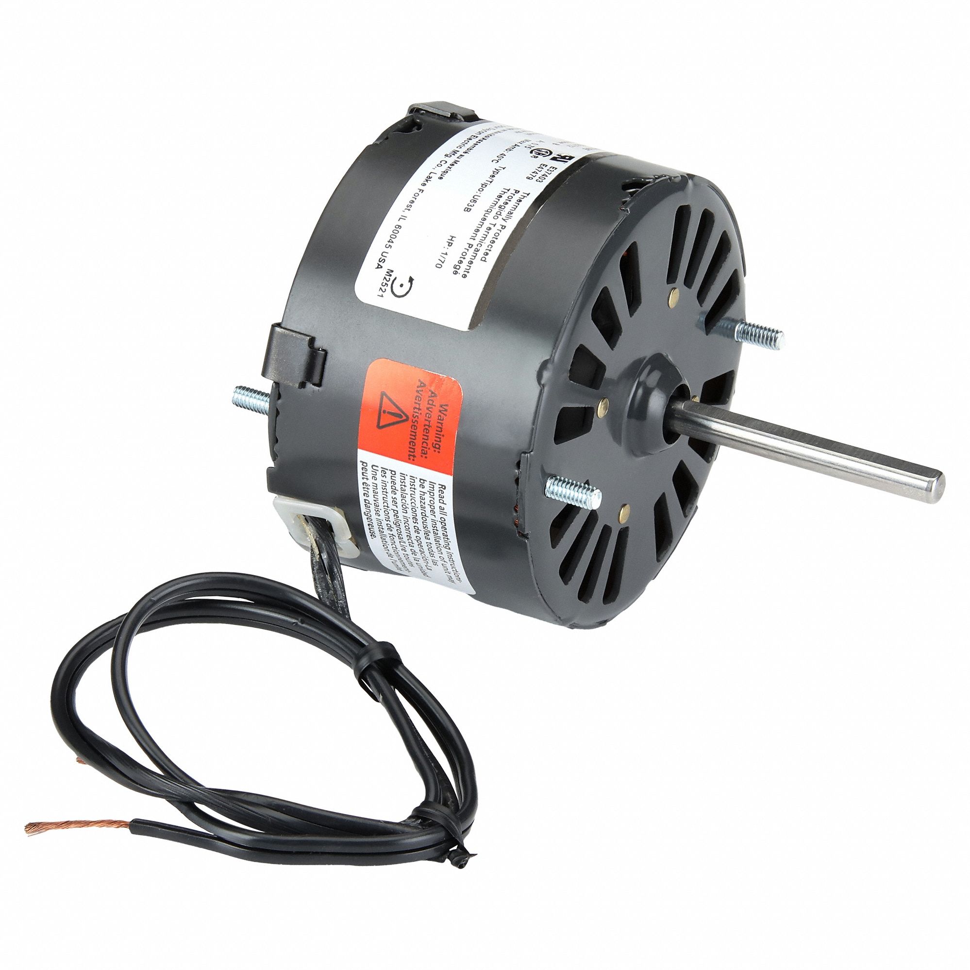HVAC Motor: Stud, Shaded Pole, Single Phase, 1/70 hp, 1, 550 RPM, 3.3 Frame Size, 115V AC, B