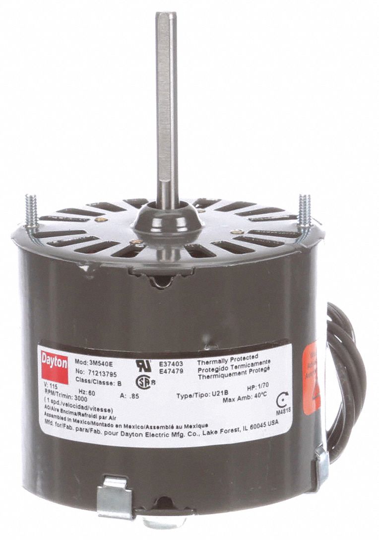 HVAC Motor: Stud, Shaded Pole, Single Phase, 1/70 hp, 3, 000 RPM, 3.3 Frame Size, 115V AC, B