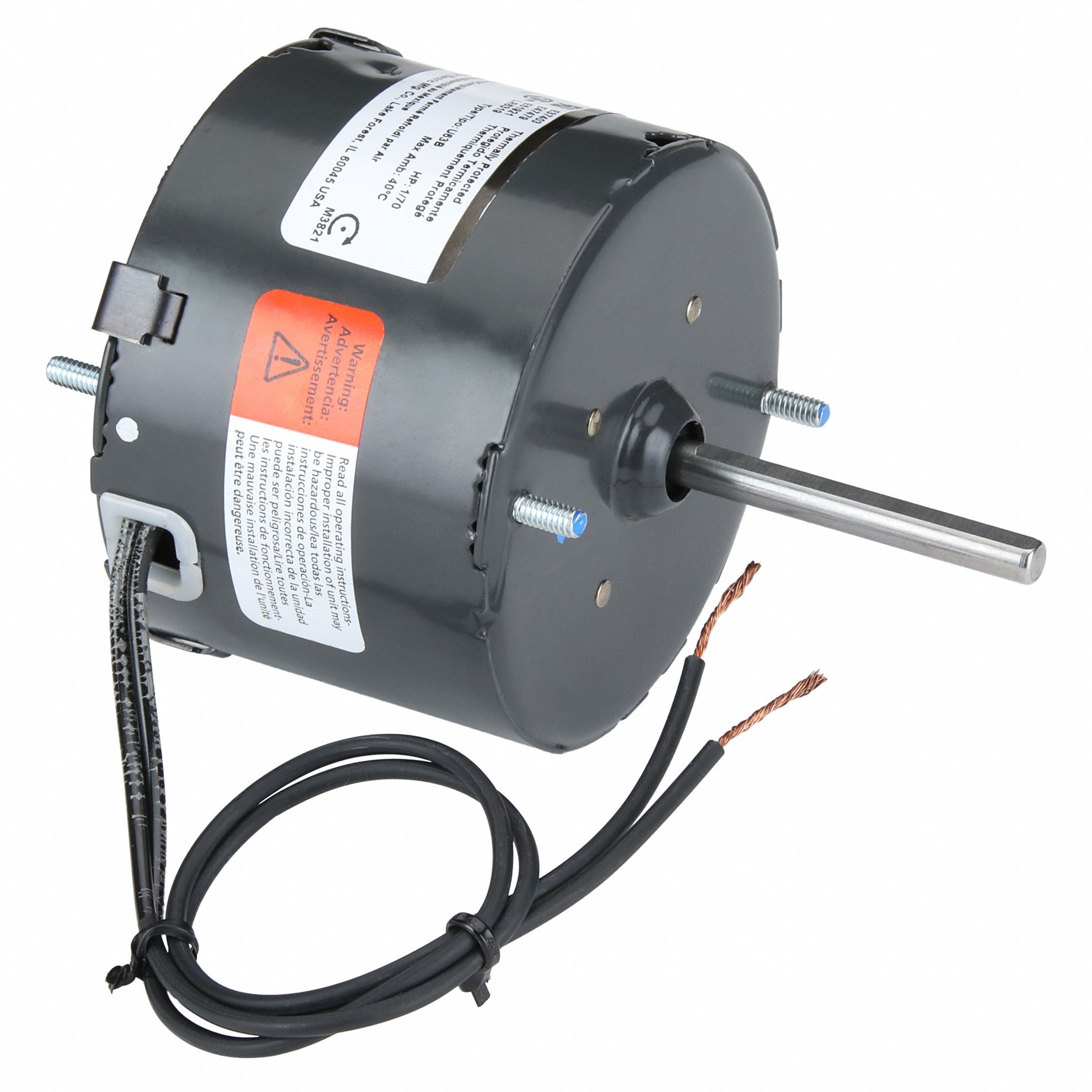 HVAC Motor: Stud, Shaded Pole, Single Phase, 1/70 hp, 1, 550 RPM, 3.3 Frame Size, 115V AC, B