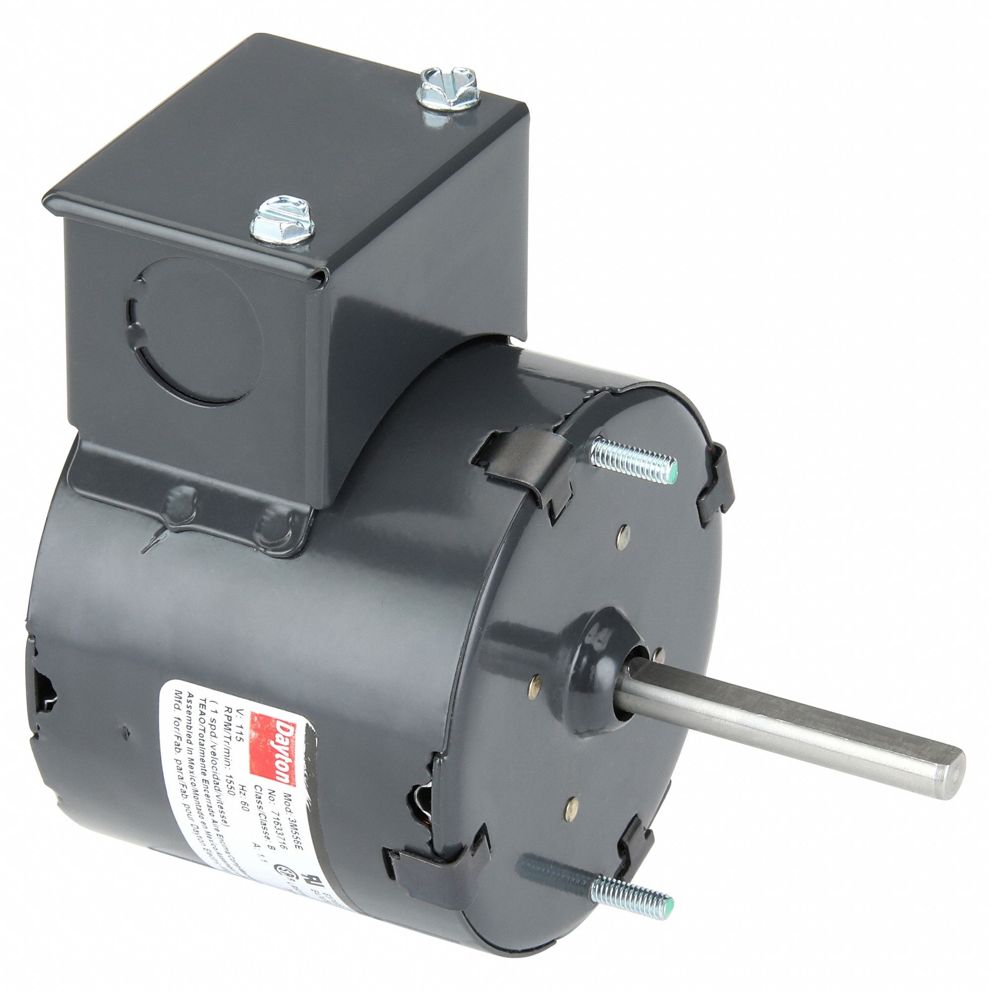 HVAC Motor: Stud, Shaded Pole, Single Phase, 1/40 hp, 1, 550 RPM, 3.3 Frame Size, 115V AC, B