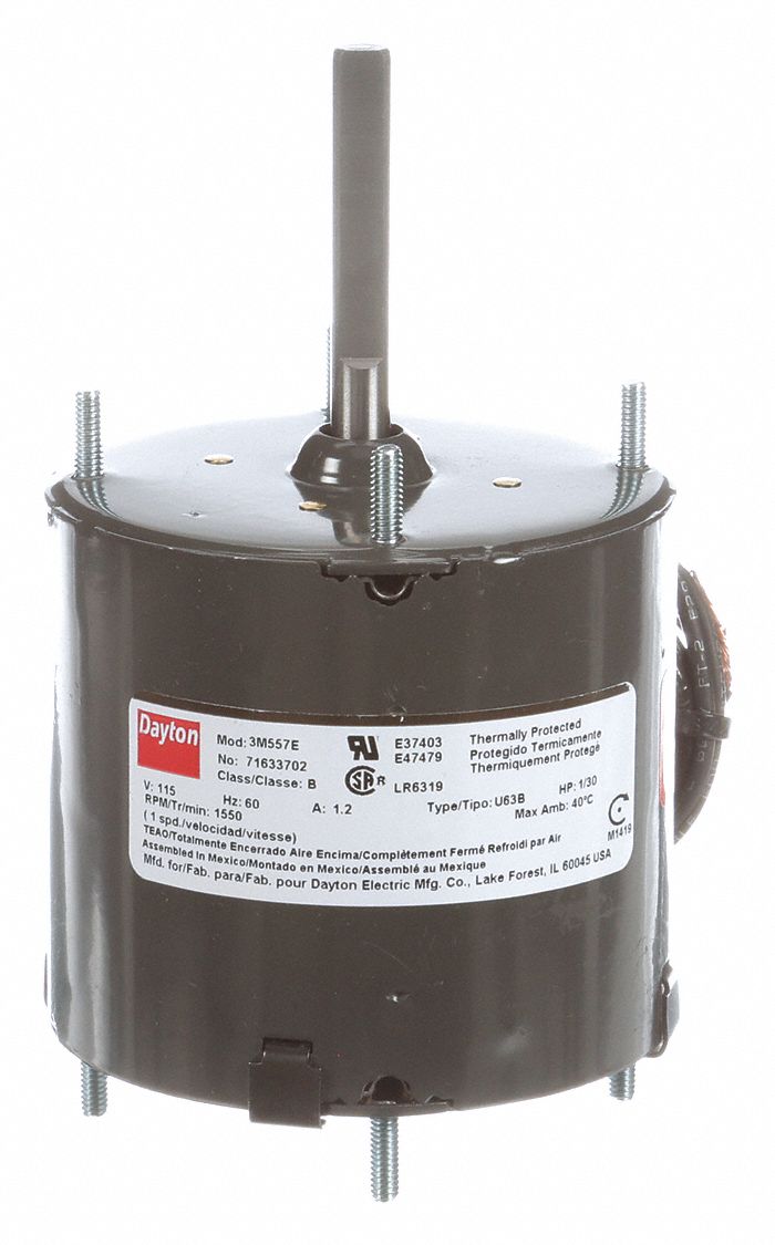 DAYTON HVAC Motor, 1/30 HP, Shaded Pole, Nameplate RPM 1,550, No. of Speeds 1, Voltage 115V AC