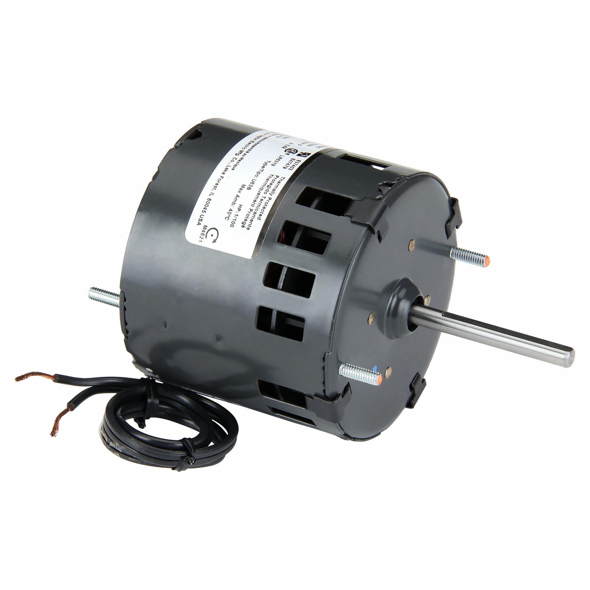 HVAC Motor: Stud, Shaded Pole, Single Phase, 1/100 hp, 1, 550 RPM, 3.3 Frame Size, 115V AC, B