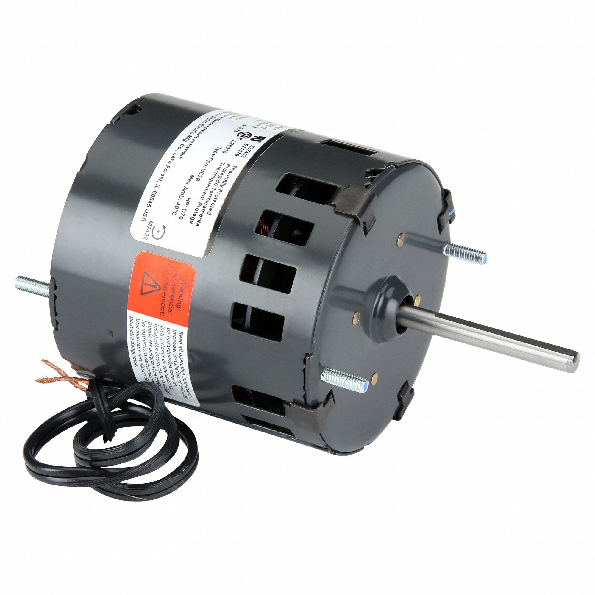 HVAC Motor: Stud, Shaded Pole, Single Phase, 1/70 hp, 1, 550 RPM, 3.3 Frame Size, 115V AC, B