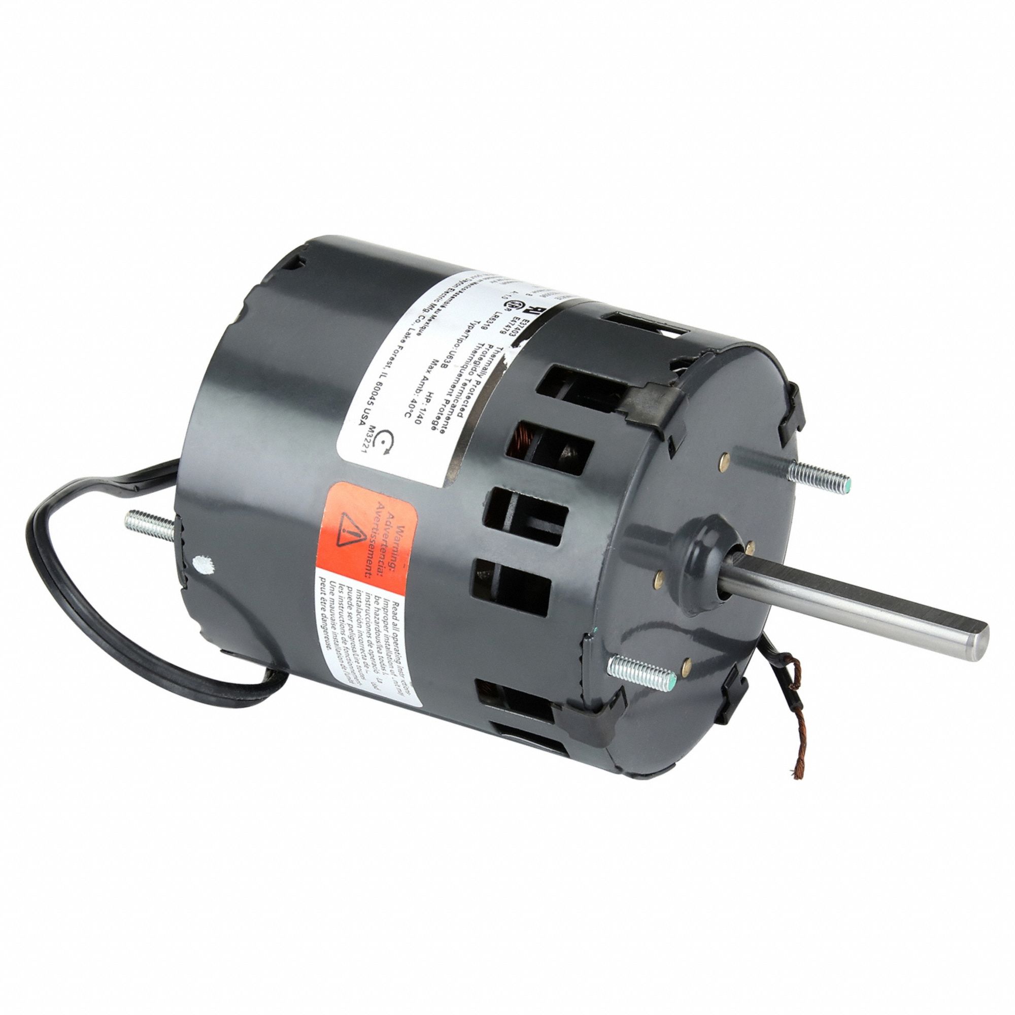 HVAC Motor: Stud, Shaded Pole, Single Phase, 1/40 hp, 1, 550 RPM, 3.3 Frame Size, 115V AC, B