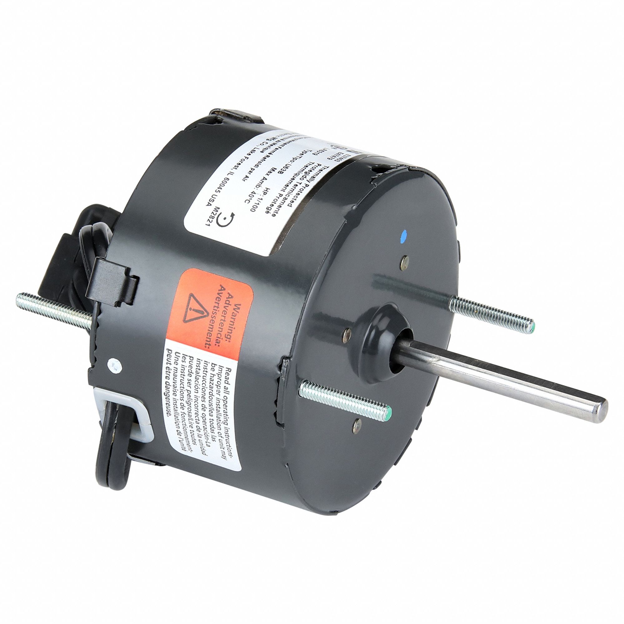 HVAC Motor: Stud, Shaded Pole, Single Phase, 1/100 hp, 1, 550 RPM, 3.3 Frame Size, 115V AC, B