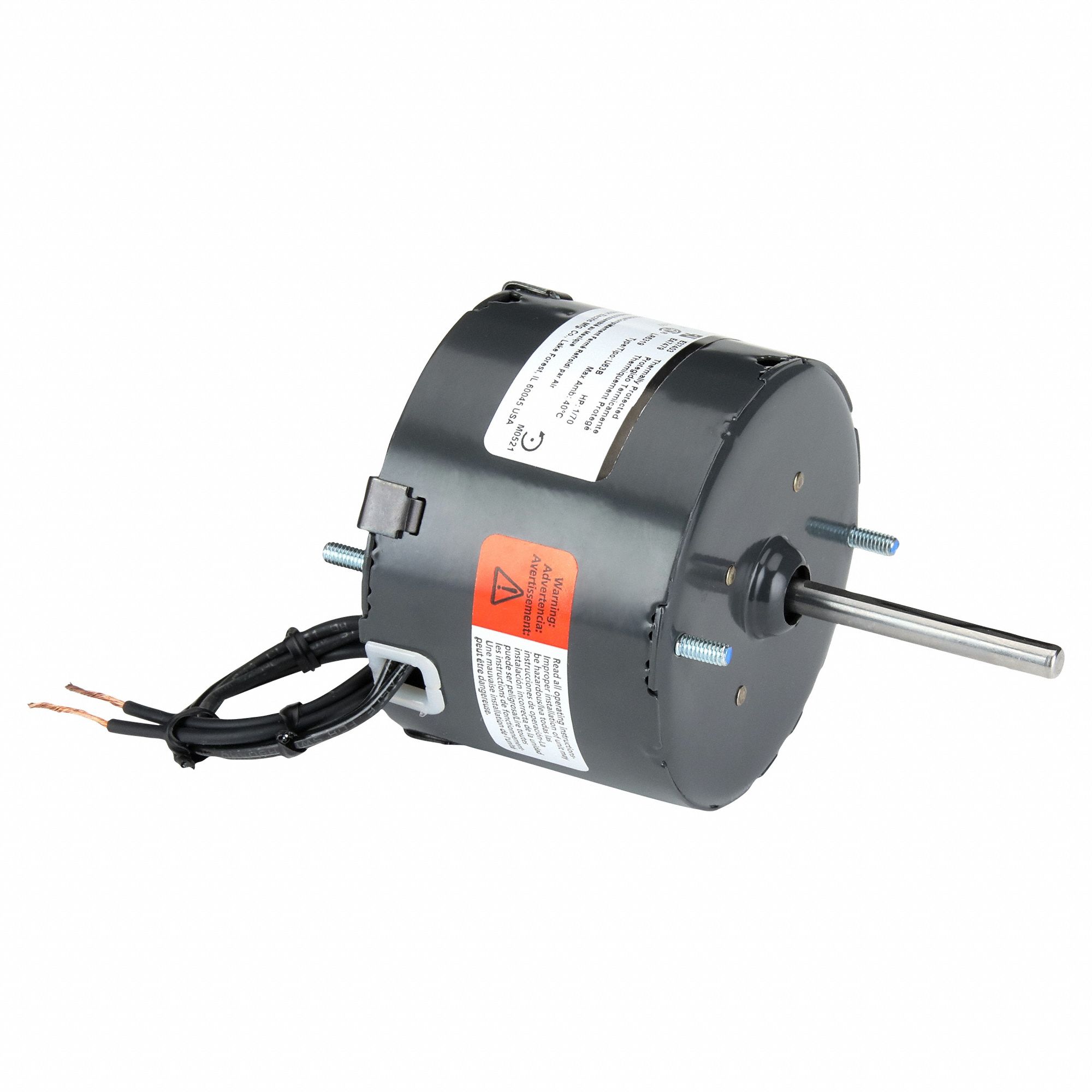 HVAC Motor: Stud, Shaded Pole, Single Phase, 1/70 hp, 1, 550 RPM, 3.3 Frame Size, 115V AC, B
