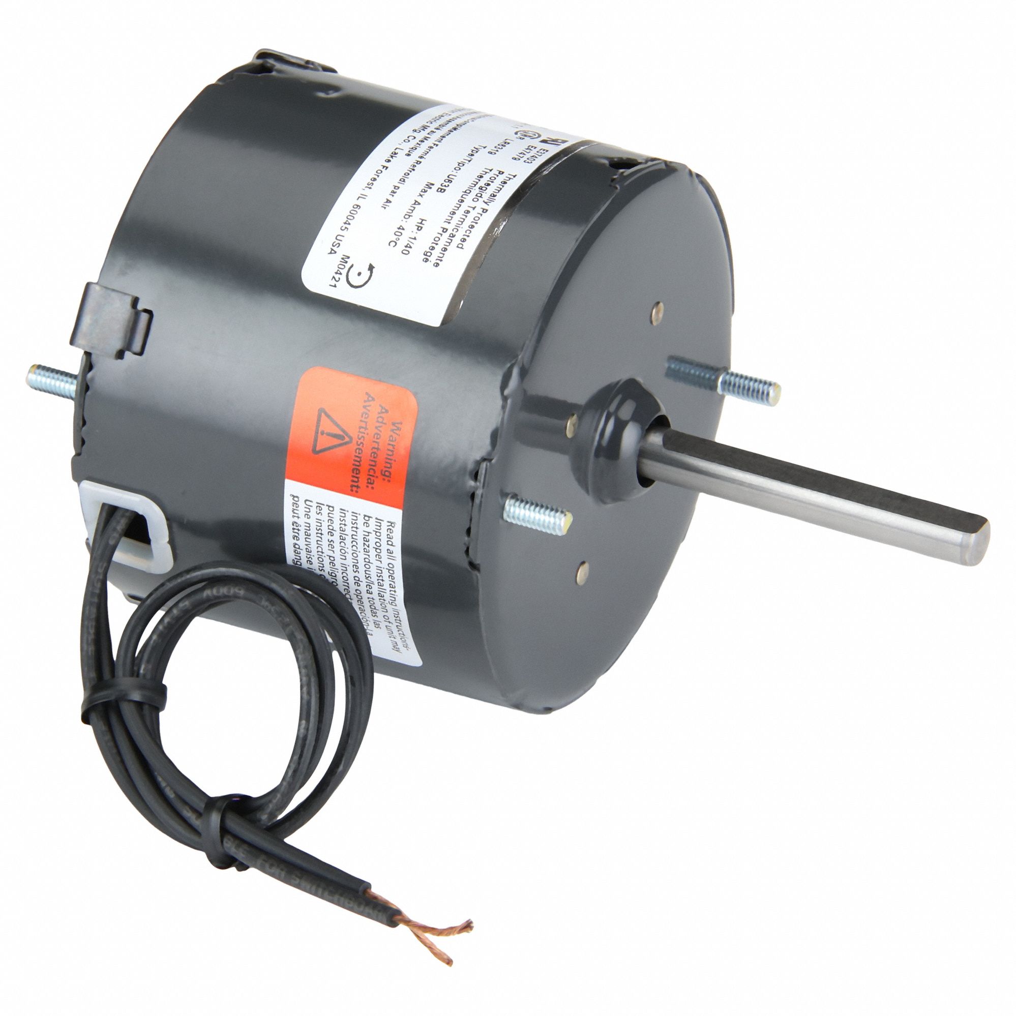 HVAC Motor: Stud, Shaded Pole, Single Phase, 1/40 hp, 1, 550 RPM, 3.3 Frame Size, 115V AC, B
