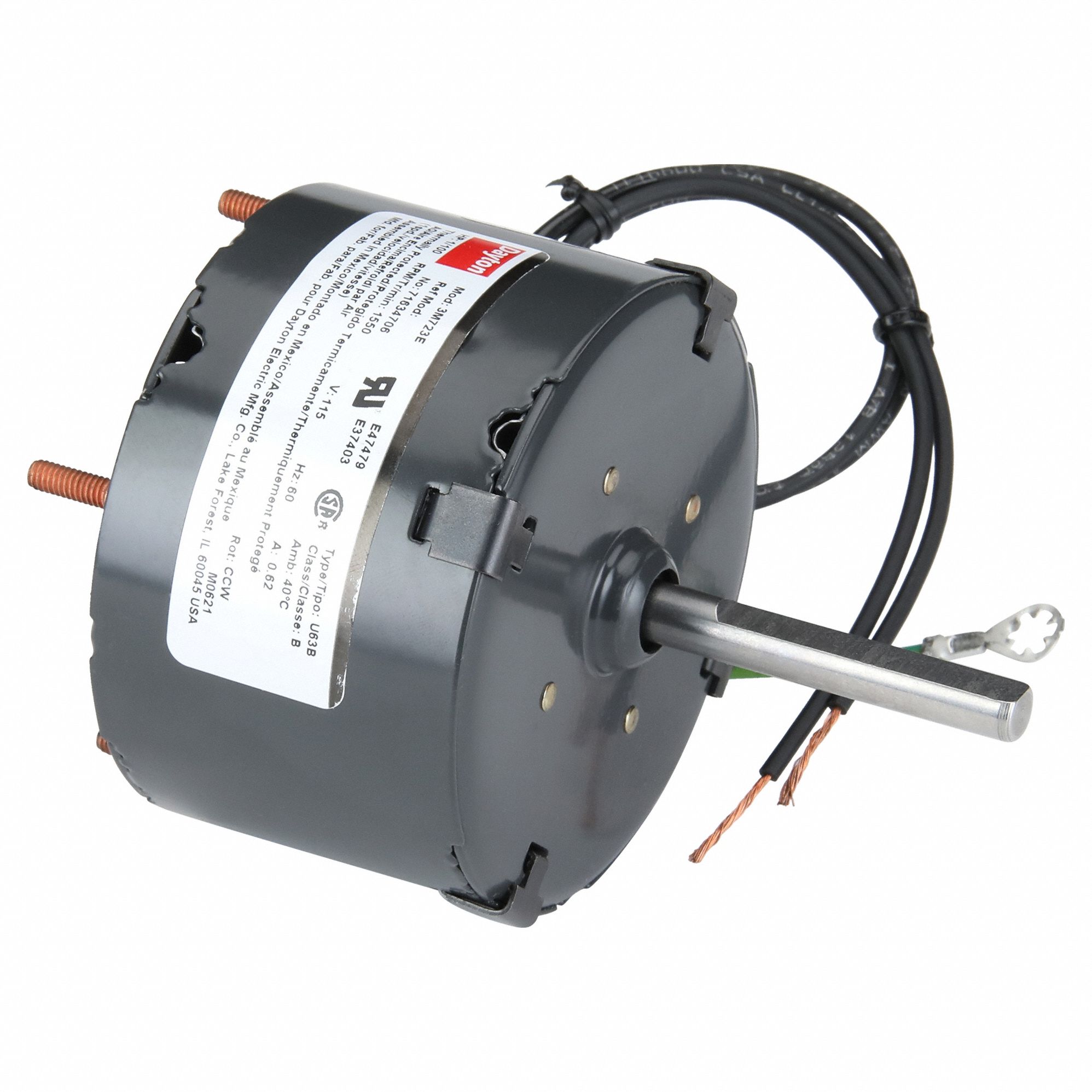 HVAC Motor: Stud, Shaded Pole, Single Phase, 1/100 hp, 1, 550 RPM, 3.3 Frame Size, 115V AC, B
