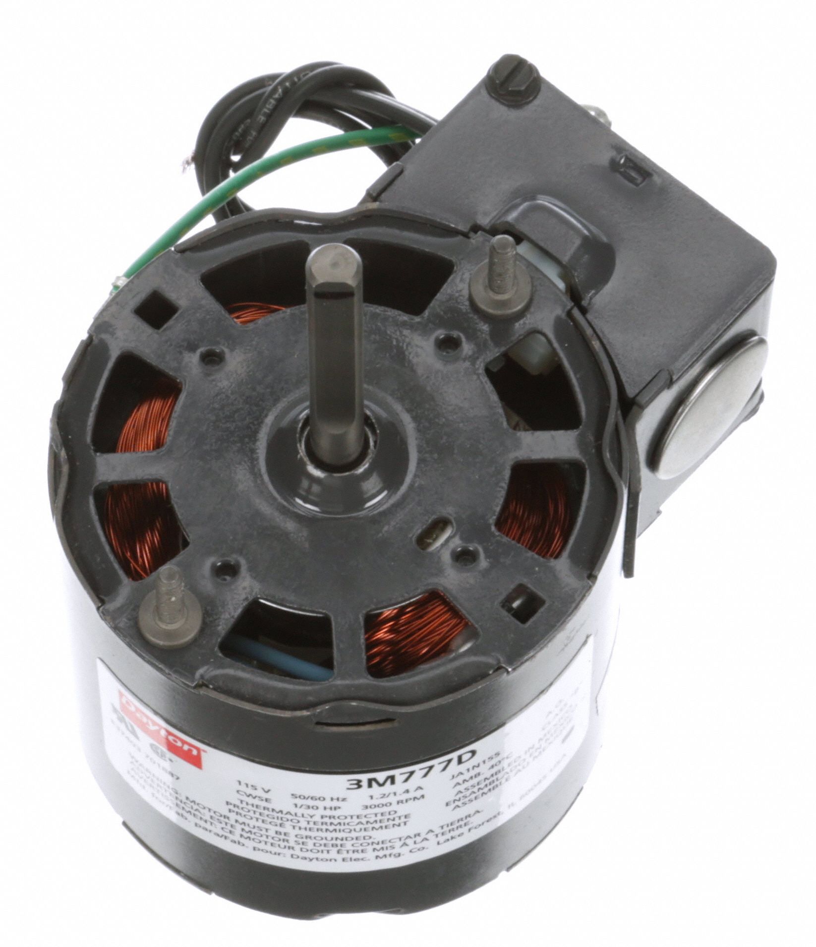 DAYTON HVAC Motor Open AirOver, 1/30 HP, 3,000 Nameplate RPM, 1 Speed