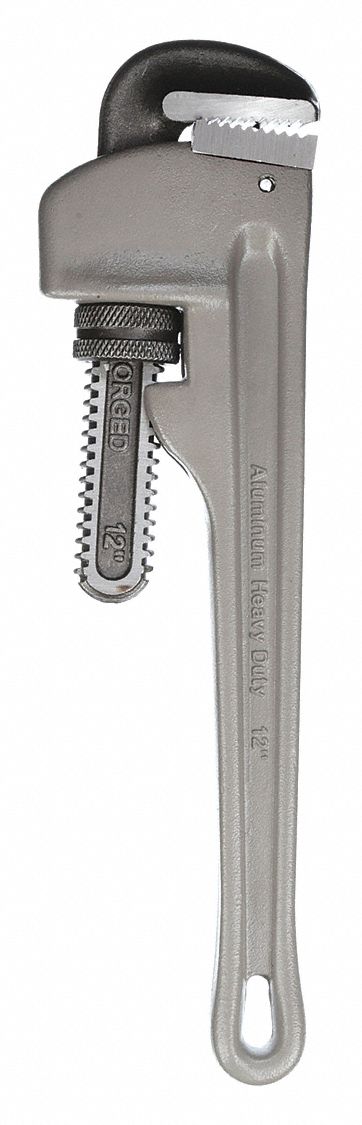 PIPE WRENCH, ALUMINUM, 2 IN JAW CAPACITY, SERRATED, 12 IN OVERALL L, I-BEAM