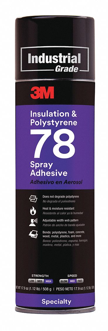 SPRAY ADHESIVE, 78, EXPANDING POLYSTYRENE FOAM, 24 FL OZ, AEROSOL, CLEAR