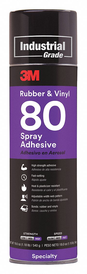 SPRAY ADHESIVE, 80, RUBBER/VINYL, 24 FL OZ, AEROSOL, TRANSPARENT YELLOW