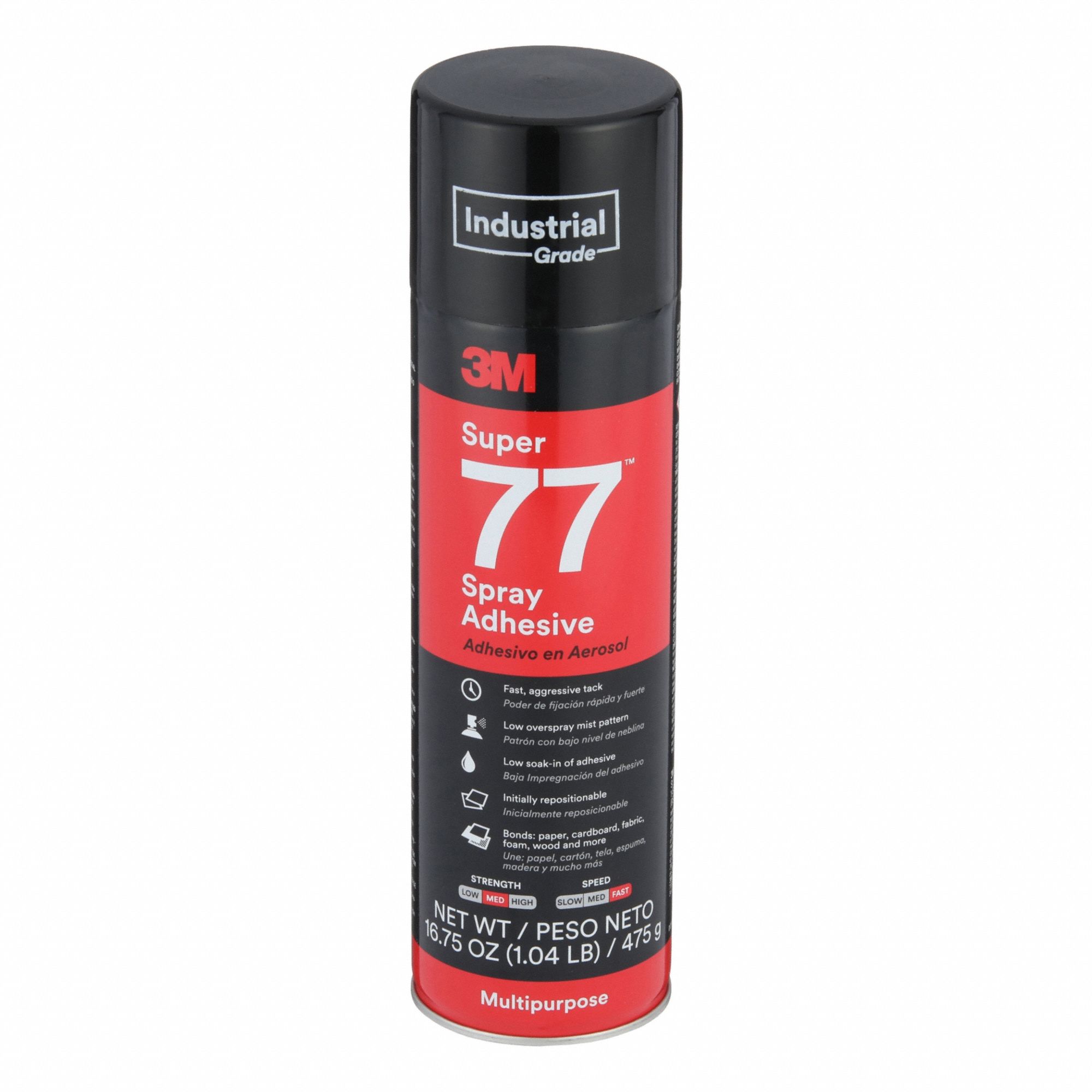Spray Adhesive: Super 77, Gen Purpose Bonding & Repair, 16.75 oz, Aerosol Can, Clear