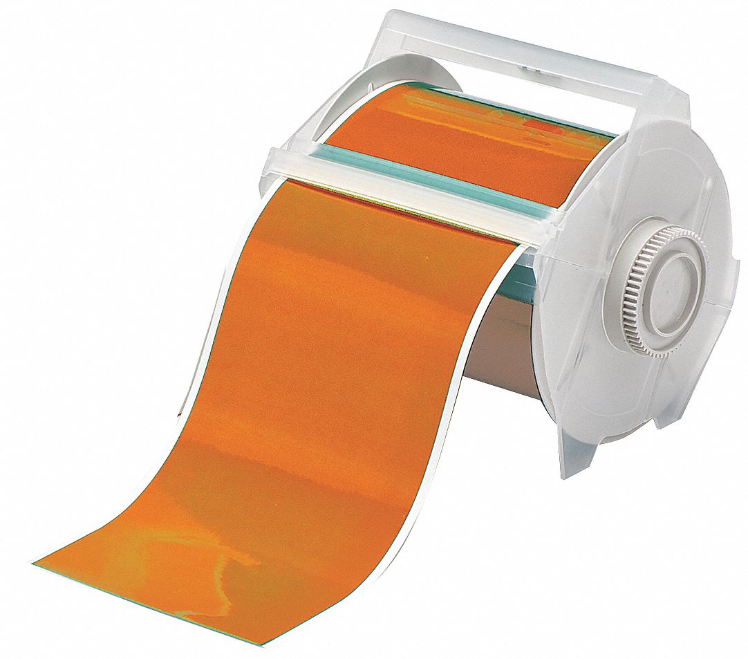 Continuous Label Stock: 4 in x 100 ft, Vinyl, Orange (Gloss), Outdoor