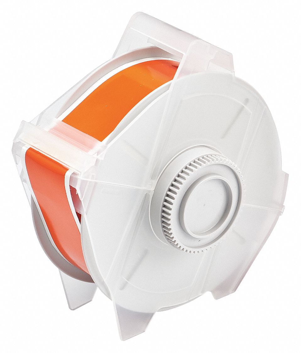 Continuous Label Stock: 1 1/8 in x 100 ft, Vinyl, Orange (Gloss), Outdoor