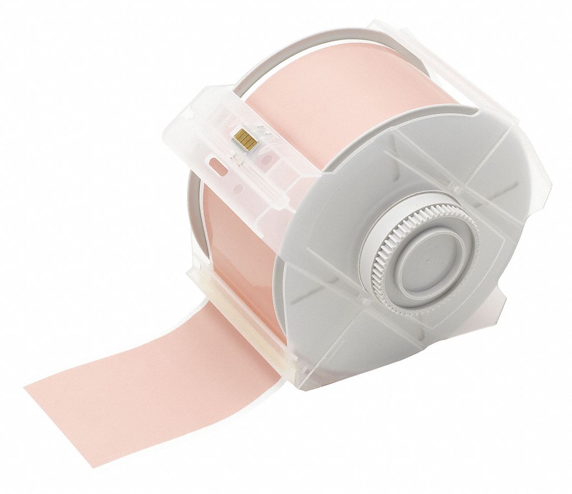 Continuous Label Stock: 2 1/4 in x 100 ft, Polyester, Pink (Gloss), Outdoor