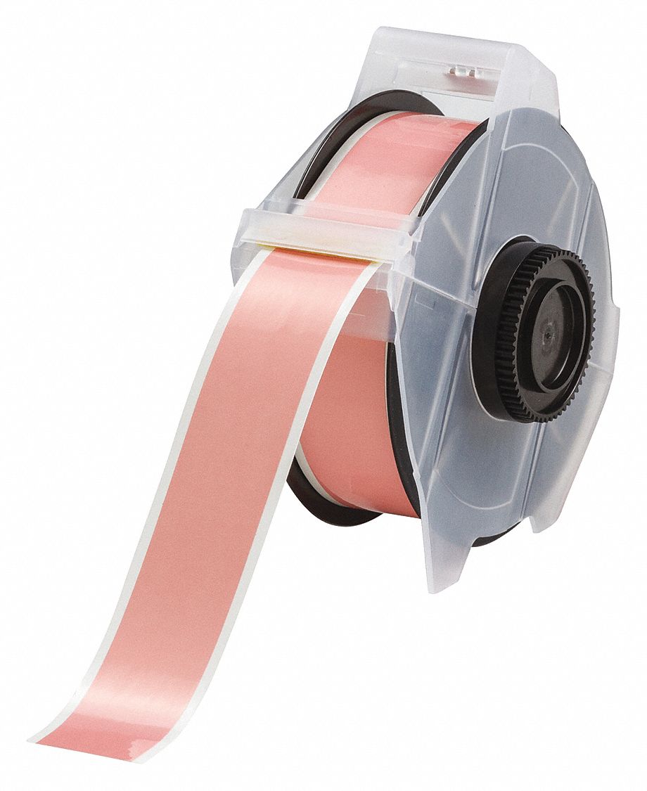 Continuous Label Stock: 1 1/8 in x 100 ft, Polyester, Pink (Gloss), Outdoor
