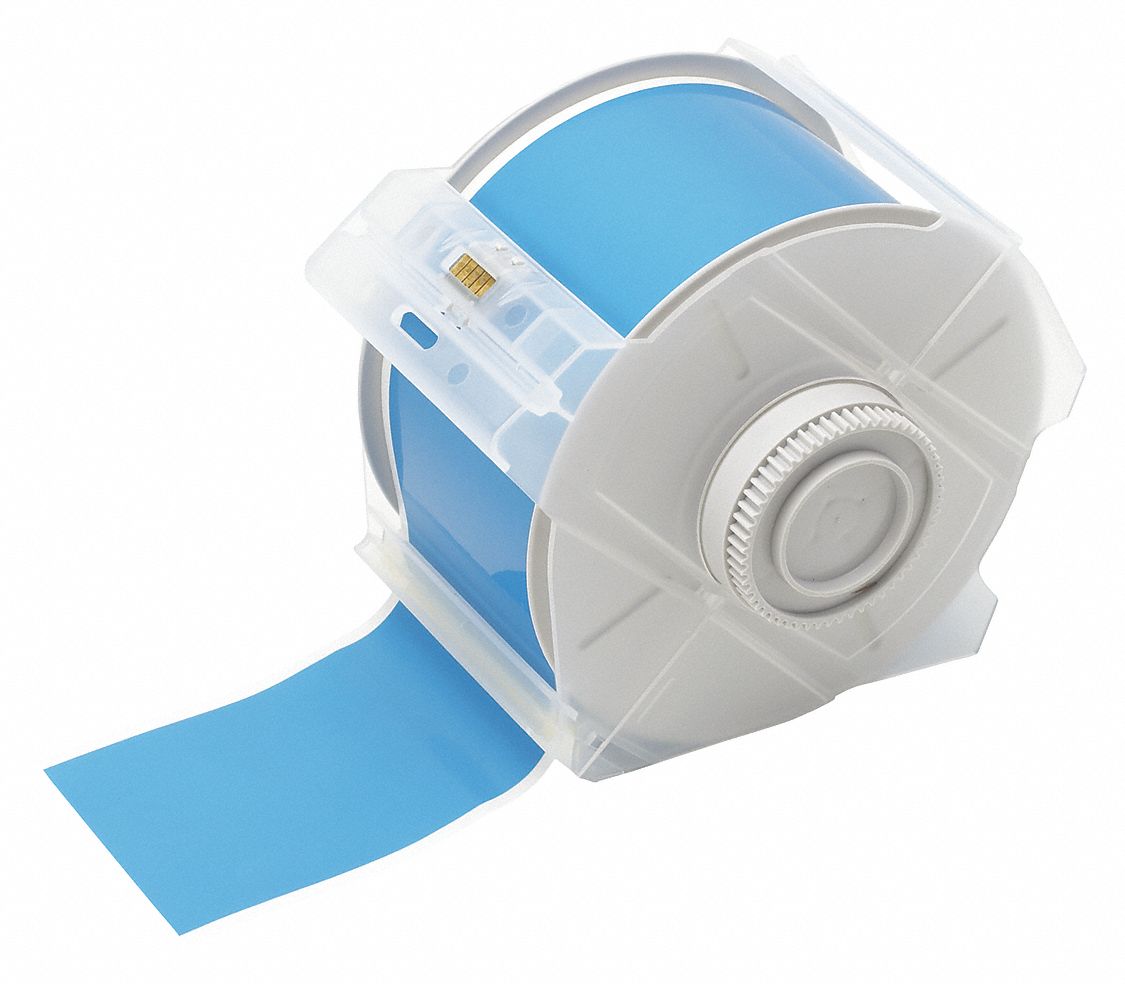 Continuous Label Stock: 2 1/4 in x 100 ft, Polyester, Blue (Gloss), Outdoor