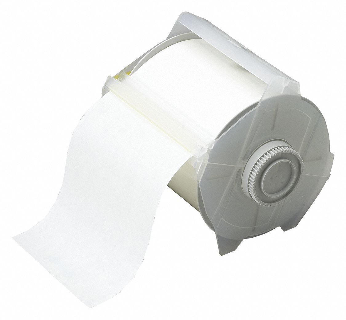 Continuous Label Stock: 4 in x 100 ft, Polyester, Clear (Gloss), Outdoor