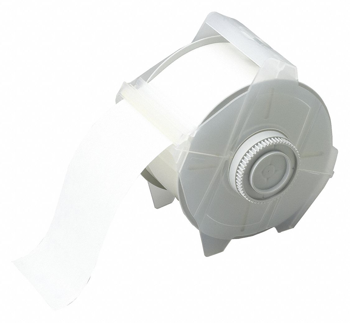 Continuous Label Stock: 2 1/4 in x 100 ft, Polyester, Clear (Gloss), Outdoor